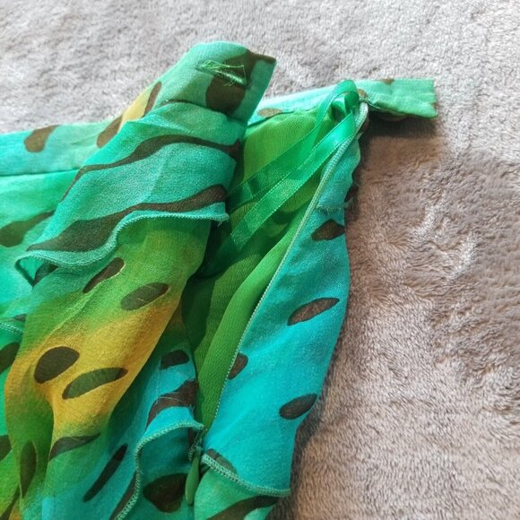 Philosophy Women's Size 2 Green Printed Tiered Ruffle Silk Skirt Side Zip Italy - Picture 4 of 10